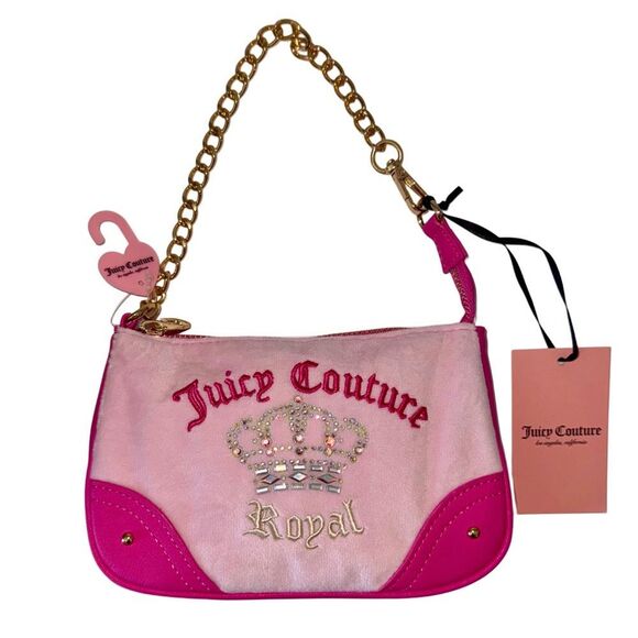 Juicy Couture Pink Juicy Kingdom Mini Shoulder Bag & Wristlet Crystal Crown Logo - Picture 2 of 10